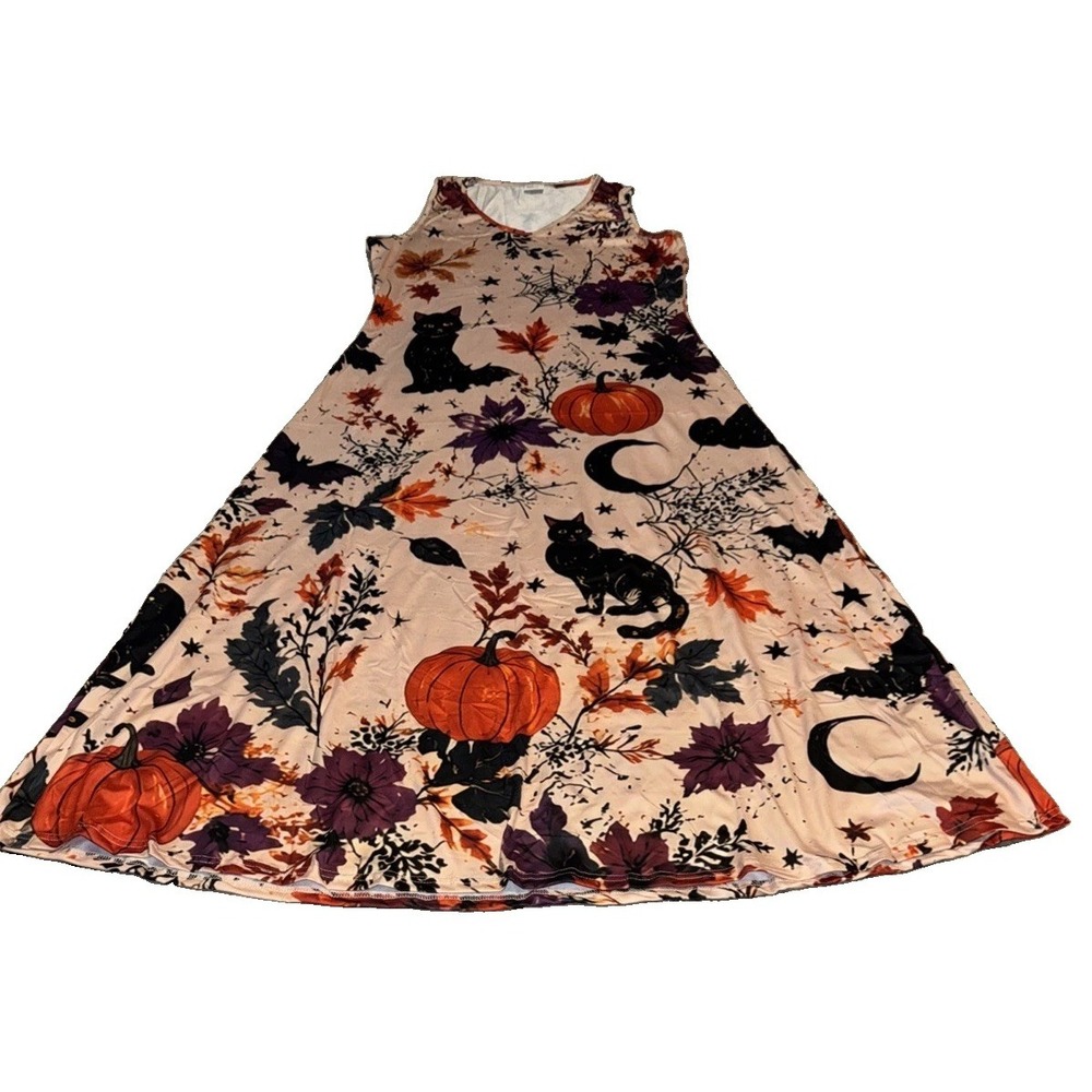 Womens Tank Tee Shirt Dress sz Large orange Fall Color pumpkin Cat New